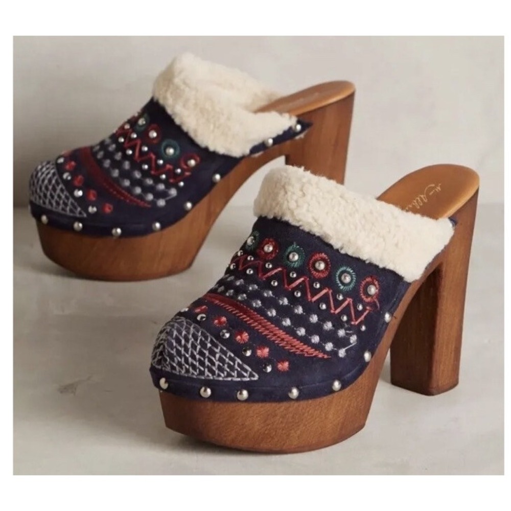 New $353ANTHROPOLOGIE TERRESTRIAL CLOGS MISS ALBRIGHT SHOES EMBROIDERED 41